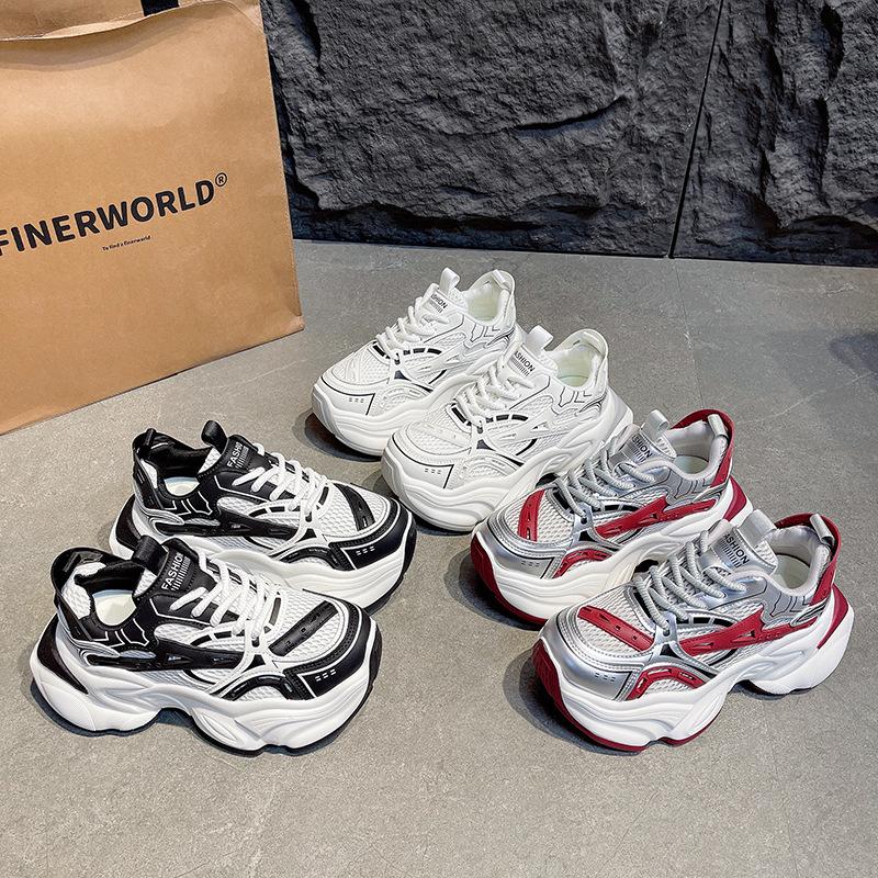 Daddy Shoes Girl 2025 New Leather Platform Muffin Lace-up Casual Shoes Small Height-increasing Sports Shoes Women's Shoes