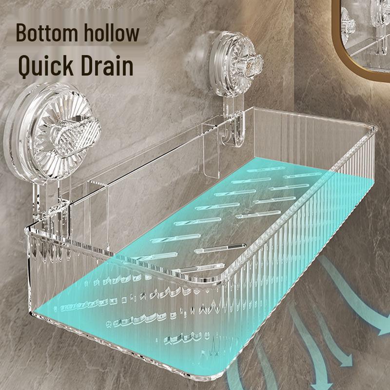 No-Drill Bathroom Suction Cup Storage Shelf, Multi-functional Wall-Mounted Washstand Organizer