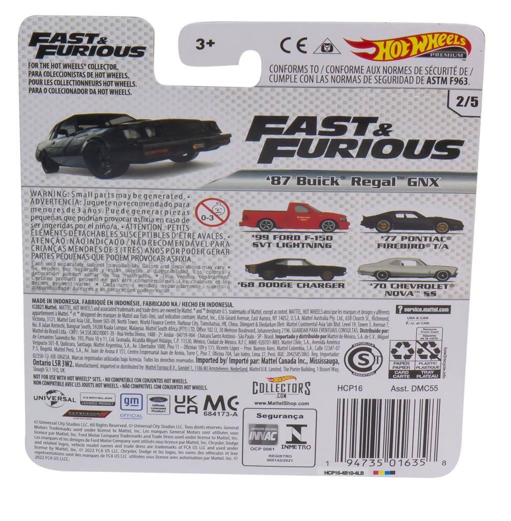 Hot Wheels Retro Entertainment Fast Furious Buick Regal GNX 3 και HCP16 Μαύρο & '87 (Ηλικίες)