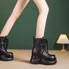 Women's Small Leather Martin Boots - Black British Style, High-Heel, Short, 2025 Autumn/Winter