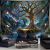 2D Magical Treehouse Tapestry Enchanted Forest with Glowing Lanterns Wall Hanging