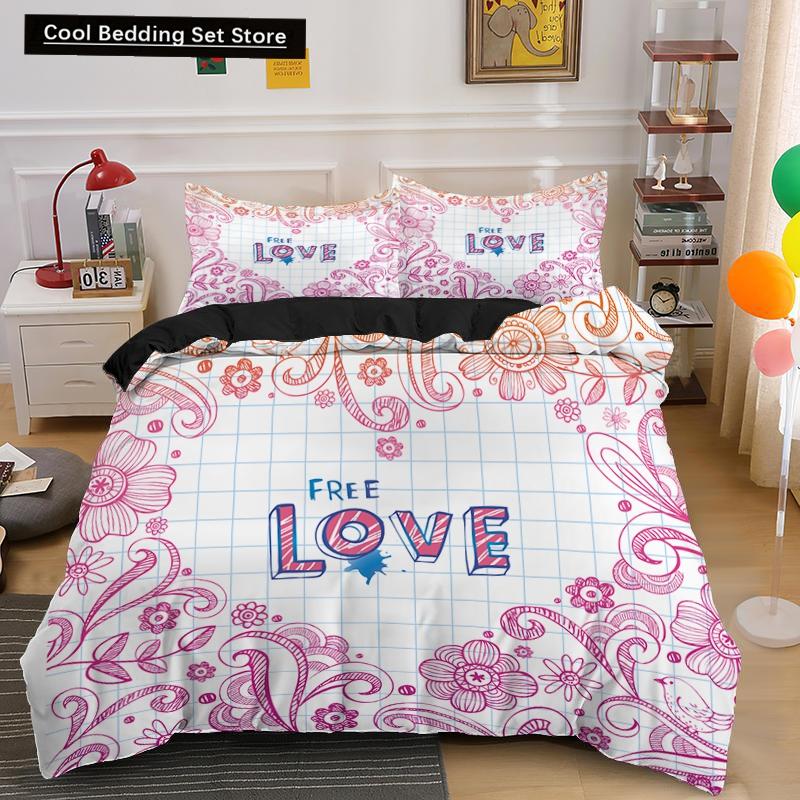 Lover Couple Bed Duvet Cover Set Valentine's Day Gift Heart Shape Bedding Set King Queen Double 2/3pcs Polyester Comforter Cover