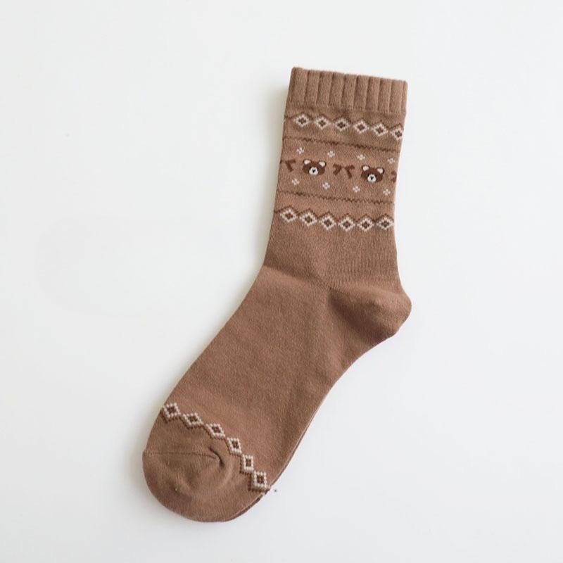 Little Bear Socks Women's Mid-calf Socks Spring and Summer Styles Cute and Trendy Cartoon Versatile and Casual Socks