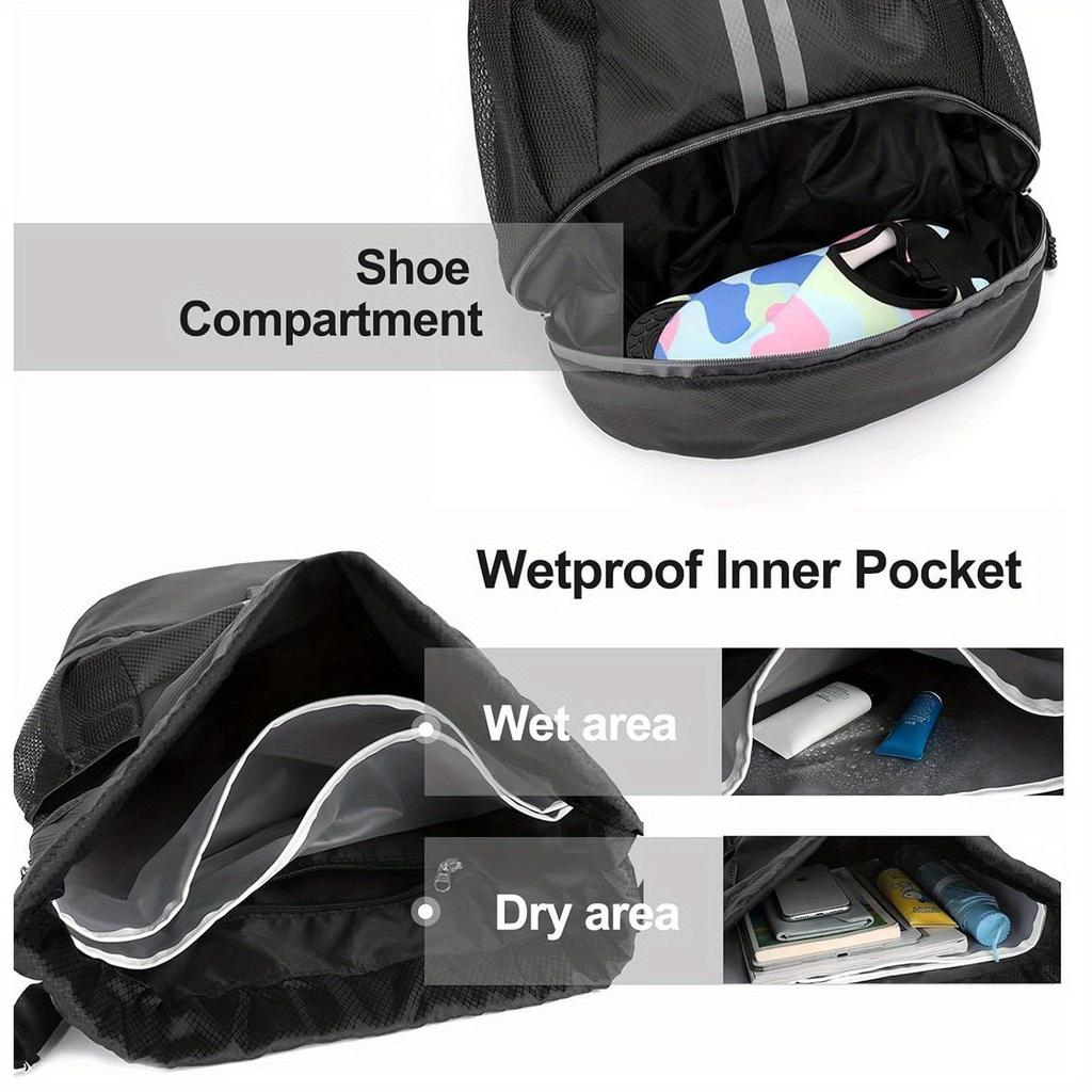 Sport-Rucksack mit Kordelzug und Schuhfach, nassfeste Tasche für Damen und Herren, große Kapazität, String-Sackpack für Schwimmen und Fitnessstudio