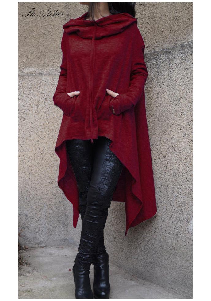 Felpa con Cappuccio da Donna Pulli Con Cappuccio Asimmetrico Lungo e Design Accogliente del Maglione
