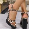 Fashion Sexy Leopard Print Open Toe Sandals Women Fashion Back Strap Square Toe Sandal Ladies Summer 2025 Non-Slip Wedding Sandals Mujer
