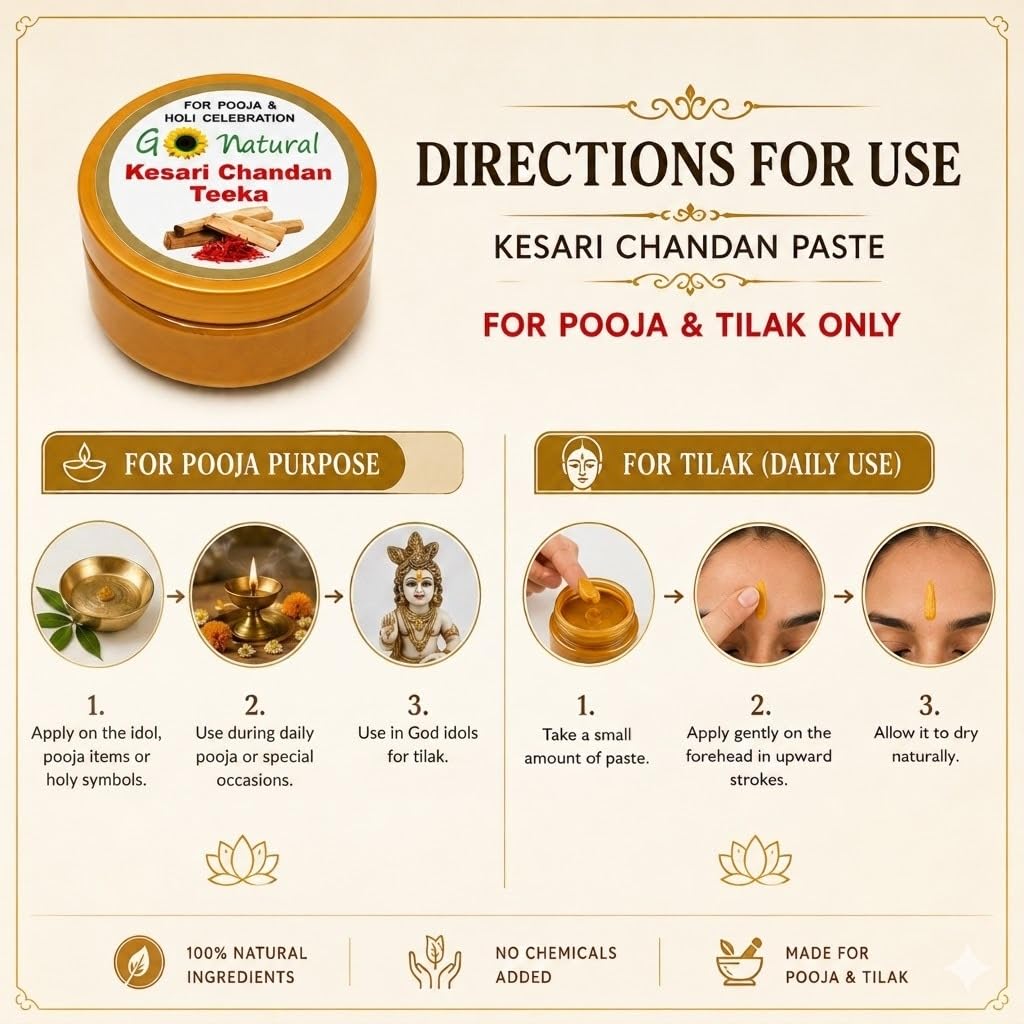 Go Natural Chandan Teeka | Natürliche und Kräuter-Sandelholzpaste für Holi, Feste, Rituale und Feiern | 100g Packung