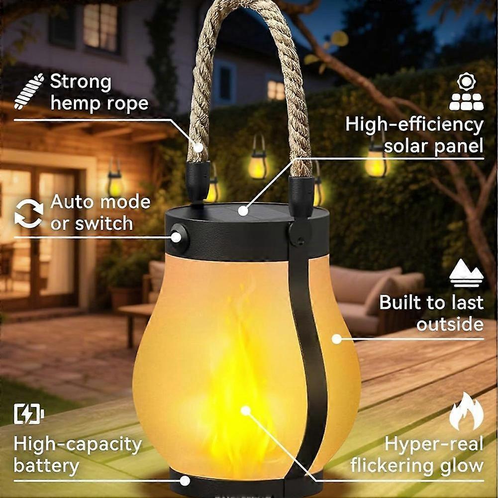 4 Lanternes Solaires Lumières Extérieures Étanche Flamme Dansante pour Décoration de Jardin et de Cour moins