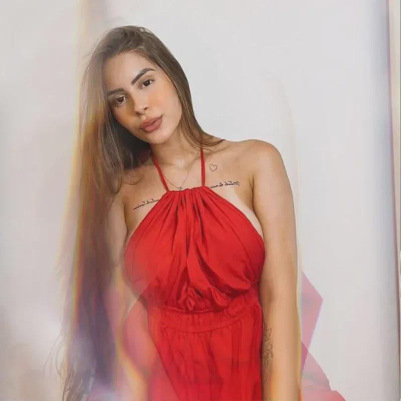 European & American Summer Women's Solid Color Halter Neck Chiffon Dress with Ruffle Detailing - Sexy Slimming Backless Design