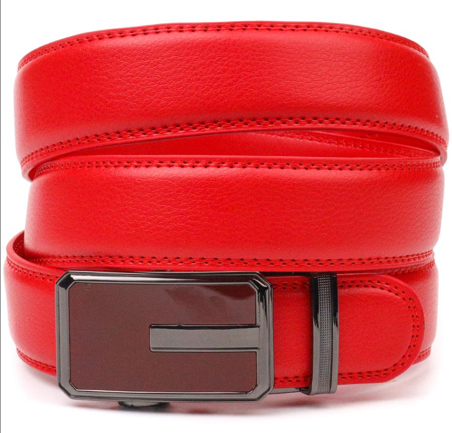 

Брючний ремінь із пряжкою-автомат з натуральної шкіри VINTAGE Leather Belt 20220 Червоний