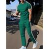 Simple Striped Printed Men's Casual Long Pants Set, Outdoor Street Fashion Trendy Men's Top And Casual Long Pants