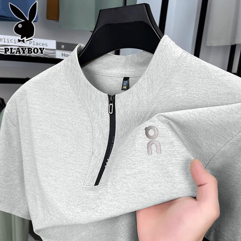 PLAYBOY Men s Short Sleeve Round Neck Ice Silk T-Shirt 2XL