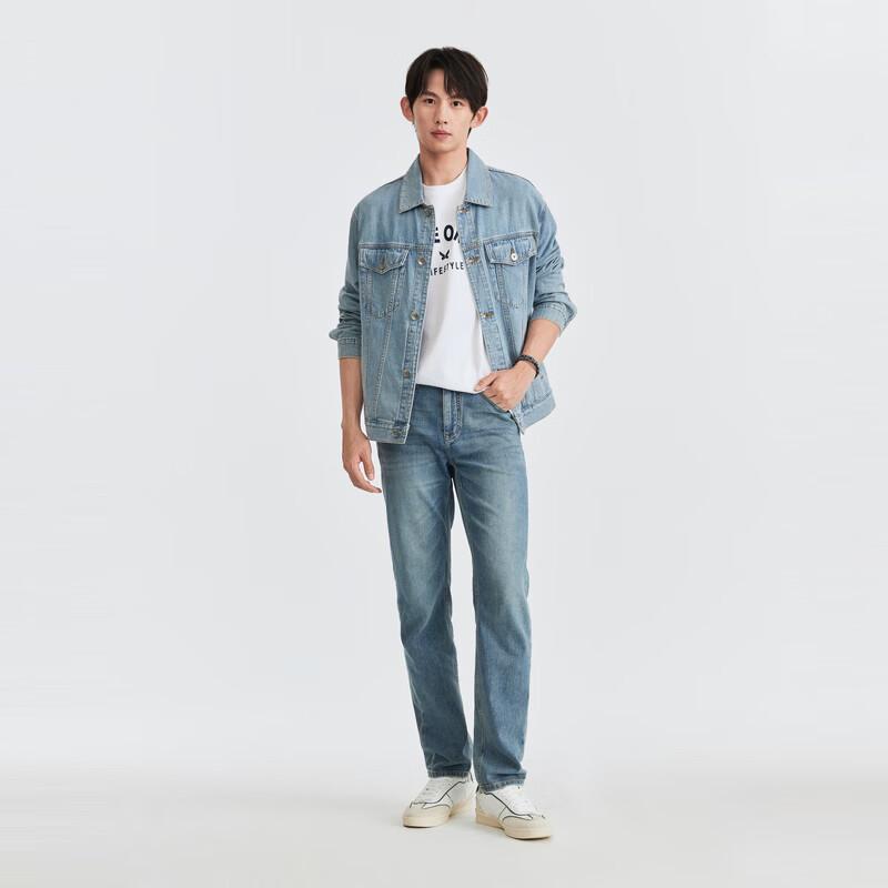 Joeone Men's Elastic Breathable Straight-Leg Denim Jeans