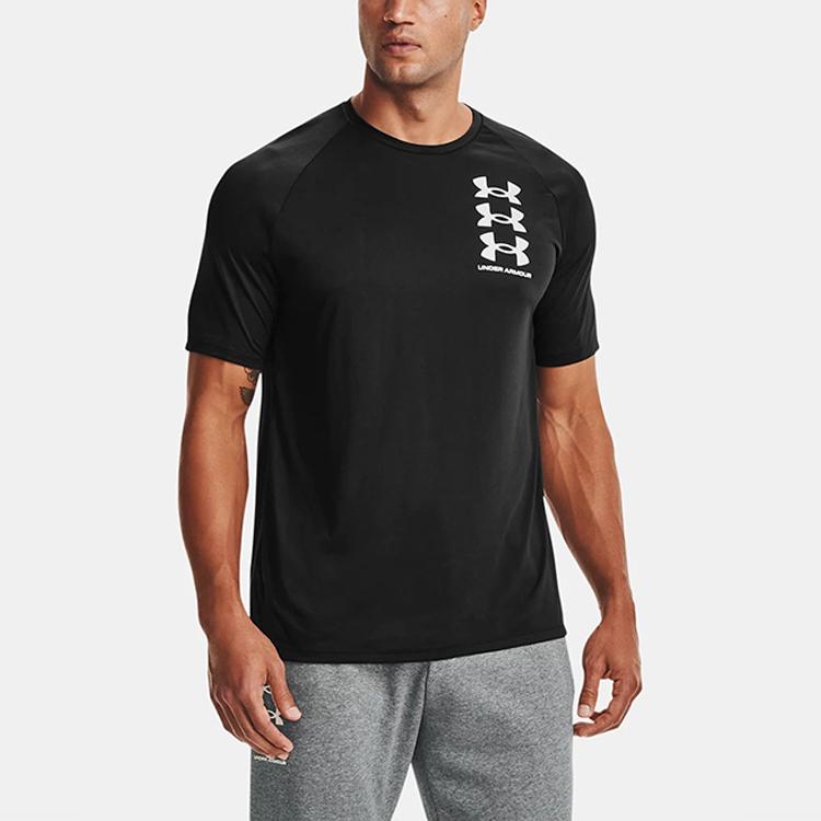 Under Armour Logo Print Round Neck Fitness T-Shirt Men Tops Black 1361504-001