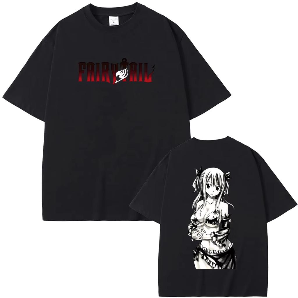 Hot‑Sale Anime Fairy Tail Lucy Heartfilia Double‑Sided Graphic Print Unisex Fashion Casual Men's Loose Streetwear Short‑Sleeve T-shirt