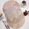 Round PVC Placemats with Gold Foil Leaf Pattern Heat Resistant Waterproof Table Mat Warm Dining