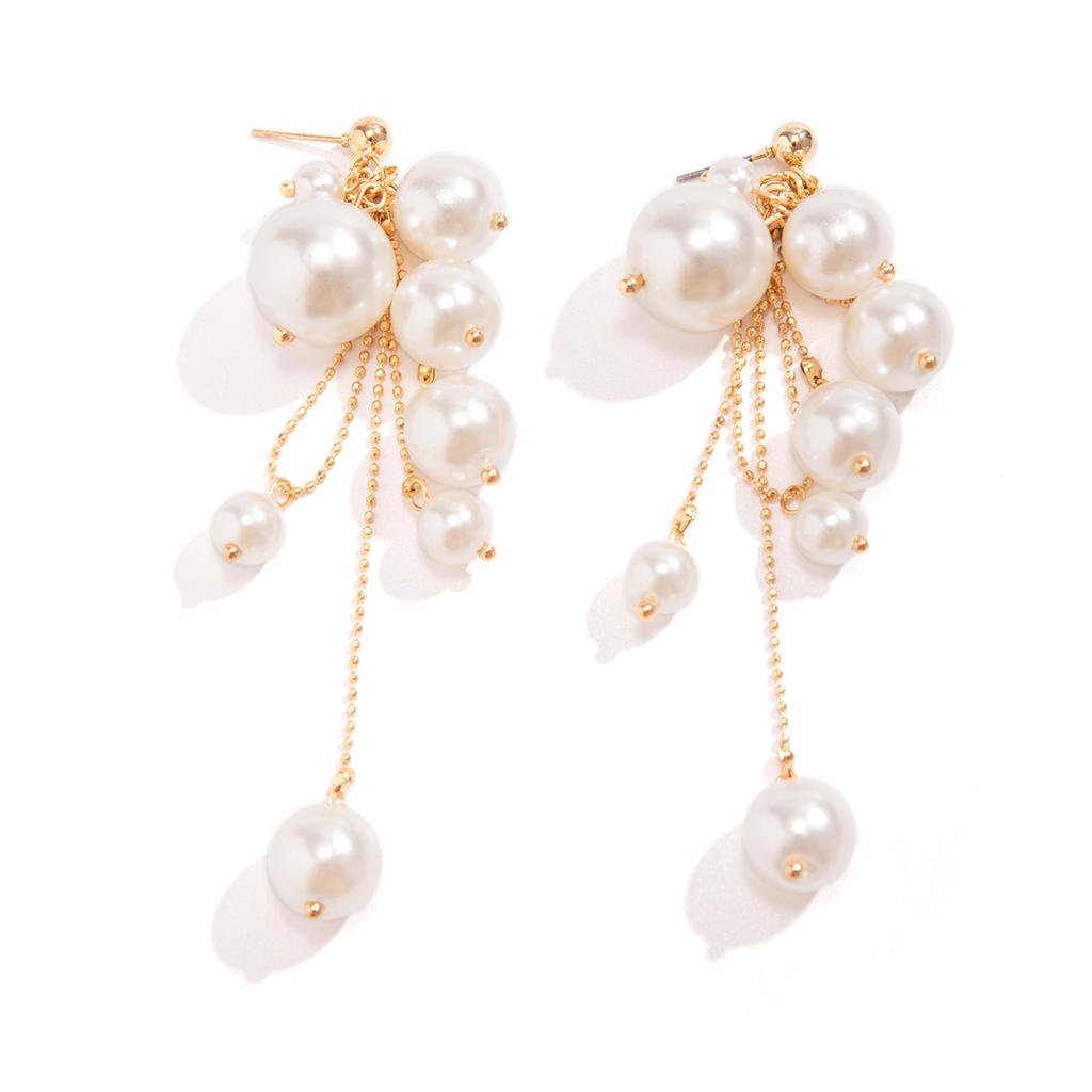 Elegant Simple Imitation Pearl Long Tassel Drop Earrings for Women Wed Bridal Classic Piercing Hanging Earring Aesthetic Jewelry