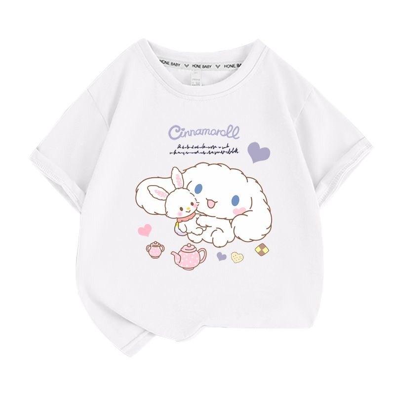 

New Yugui Dog Cartoon Printed T-shirt for Children, Pure Cotton Short Sleeve, 2026 New Stylish Versatile Parent Child Top 110 белый