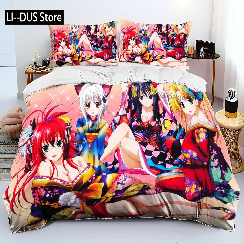 Sexy Girl High School DxD Anime Bedding Set Duvet Cover Bed Set Quilt Cover Pillowcase Comforter King Queen Size Boys Adult