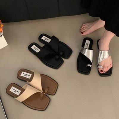 Fashion Fashion 2024 Shoes for Women Slippers Basic Toe Ring Women's Sandals Summer Retro Peep Toe Solid Daily Casual Flat Sandals
