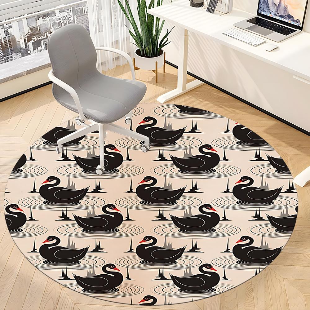 1pc Swan Lake Pattern Office Round Area Rug, Indoor Mat Suitable ForOffice, Under Office Chairs Bedroom Living Room Home Decor, Room Decot045
