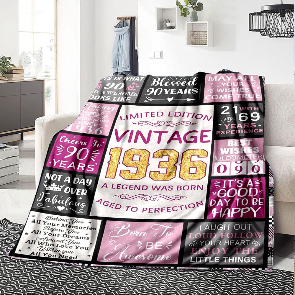 90Th Birthday Celebration Cozy Blanket Soft Warm Cozy Great for Sofa Couch Office Bed Picnics Four Seasons Universal Stylish Y27