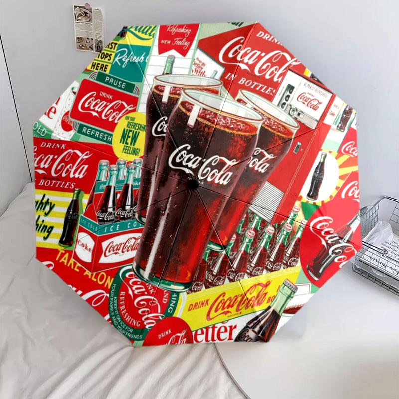 1PC Coca-cola Christmas Delivery Automatic Umbrella - Suitable Travel Outdoor Portable Umbrella Birthday Gift Daily Essentials