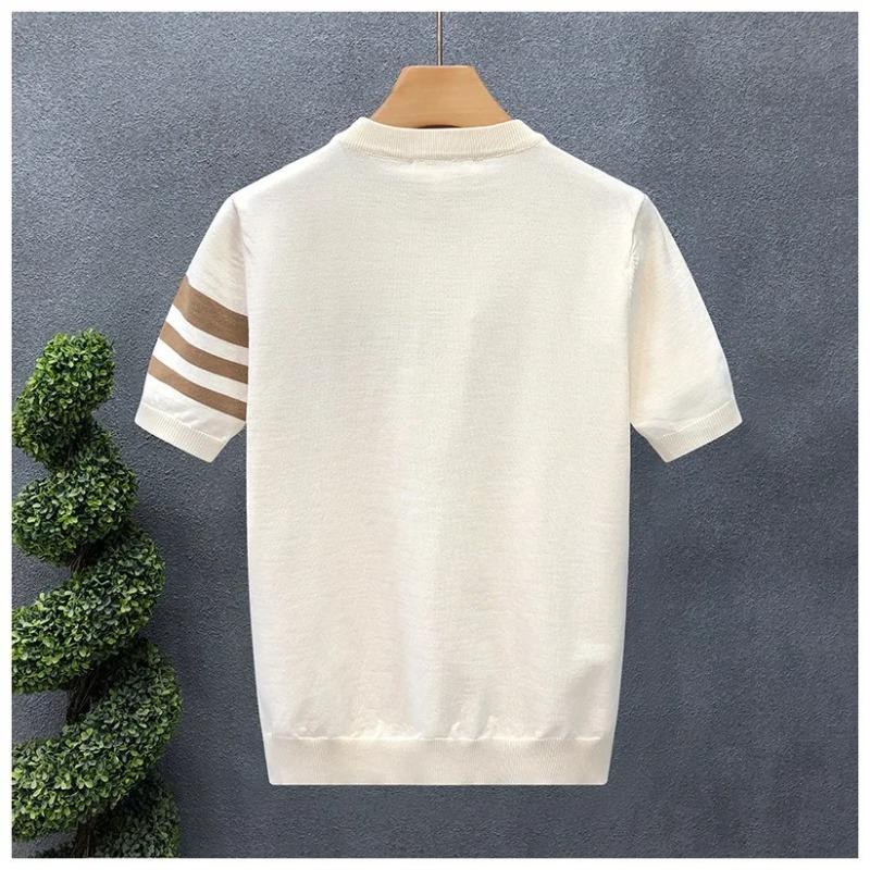Korean Style Summer Fashion Men's Striped Color O Neck Short Sleeve Breathable Casual Trendy T Shirts
