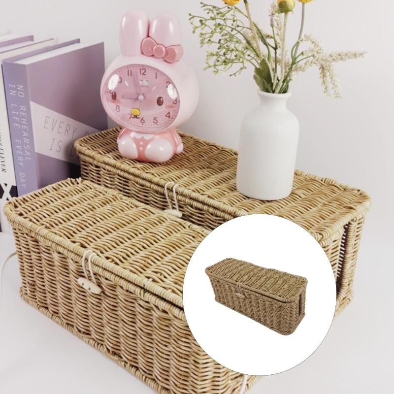 PE Woven Flipping Top Storage Basket With Realistic Rattan Look Household Bin For Kitchen Organization And Home Decors