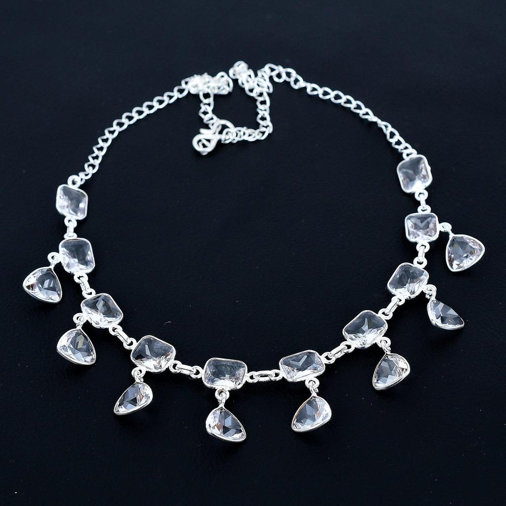 Weißer Topas Herz Edelstein Halskette 925 Sterling Silber Halskette Weißer Topas Halskette Böhmische Handgefertigte Silber Halskette Geschenk für Mutter