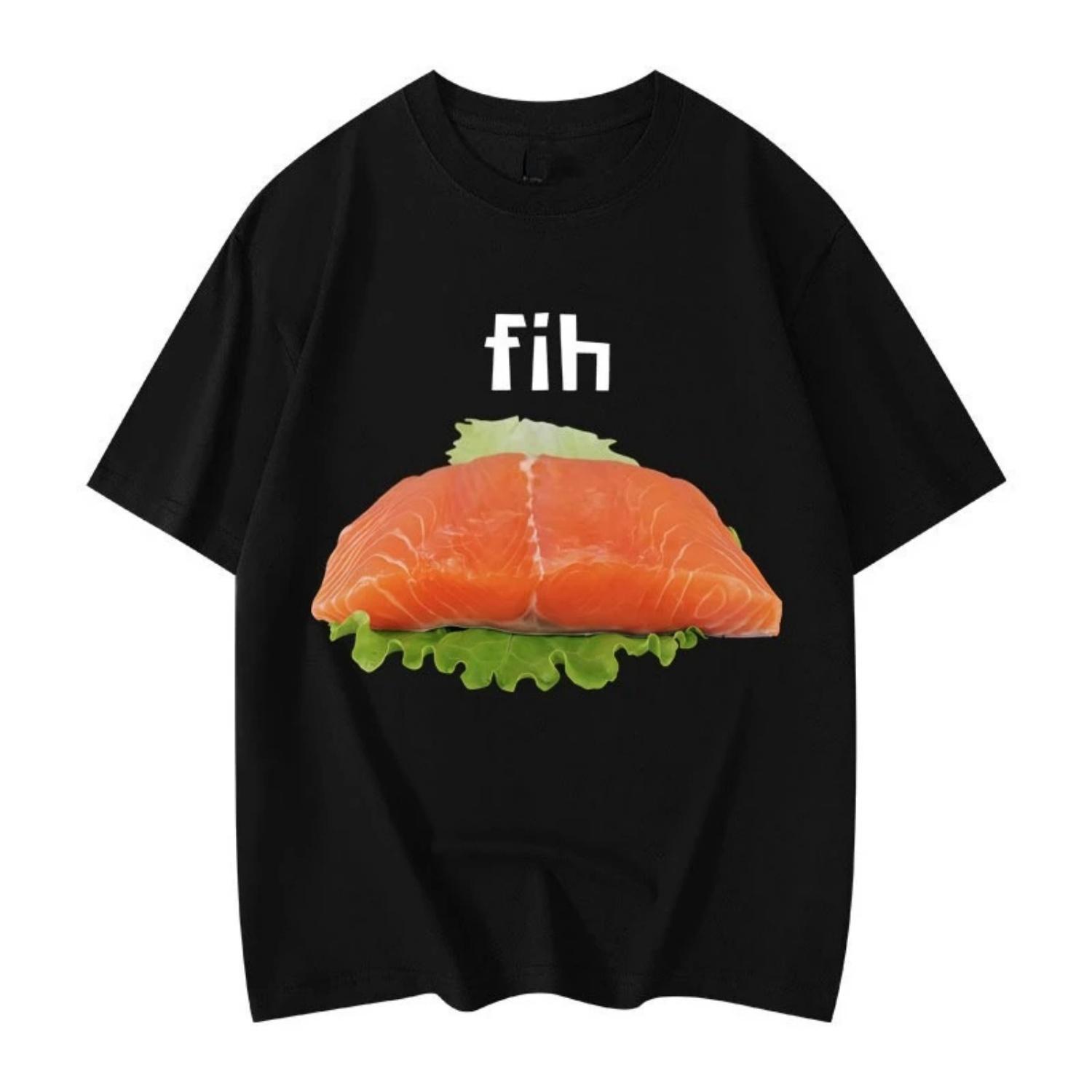 

Fih Fish Funny Meme T-shirt High Quality Fashion Short Sleeve T-shirts Clothing Summer Casual Loose Shirt Streetwear S чёрный
