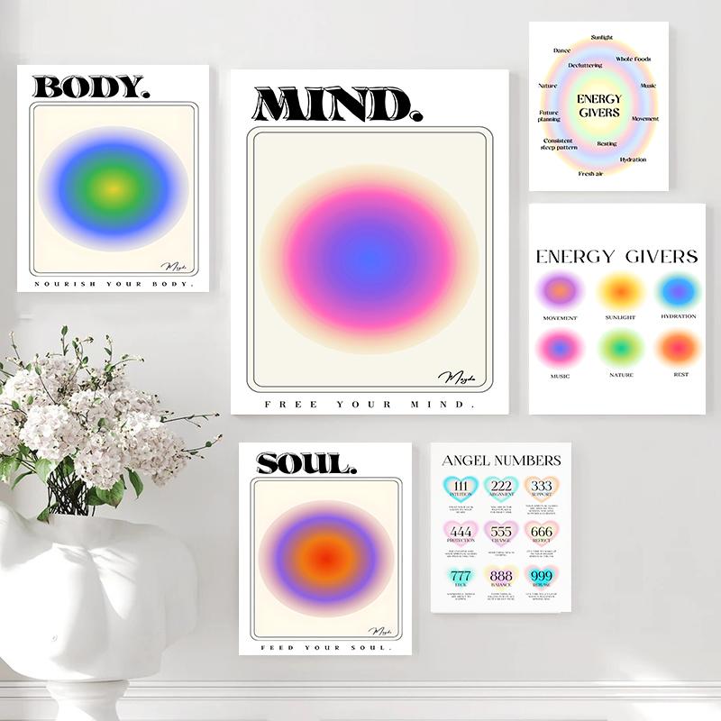 Farbverlauf spirituelle Aura Engel Zahl Leinwand Malerei und Druck ästhetische dänische Pastell Poster nordische Wand Kunst Bild Home Decor