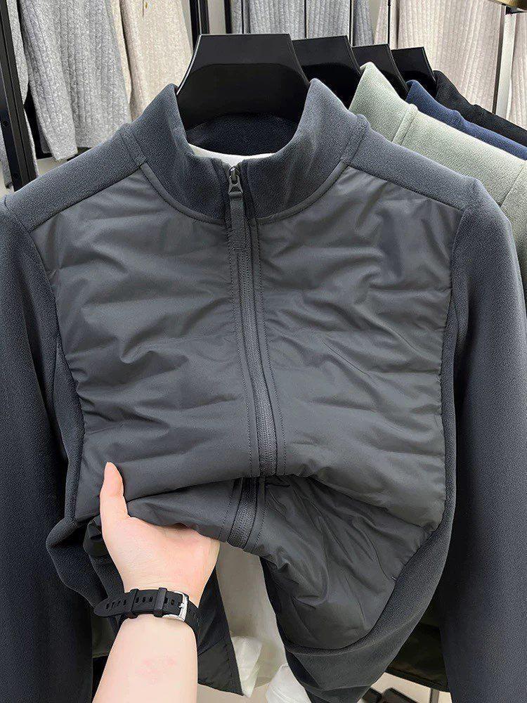 Oli Men's Velvet Patchwork Lightweight Fleece Jacket - Autumn/Winter Stand-Up Collar Casual Wear