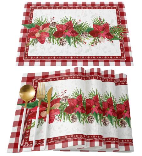 

Christmas Red Flower Print Table Place Mat Durable Washable Place Mat for Home Party Dining Tables Wedding Kitchen Banquet Decor 2pcs 30x45cm
