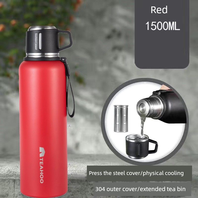 Large-Capacity Thermos Cup with Tea-Water Separation, All-Steel, Portable for Outdoor Use, Suitable for Car Use in Winter, with Handle for Brewing Tea
