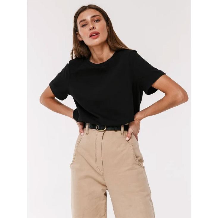 Women s Casual Short Sleeve T-Shirt Crew Neck Basic Tee for Everyday Wear and Office S чёрный
