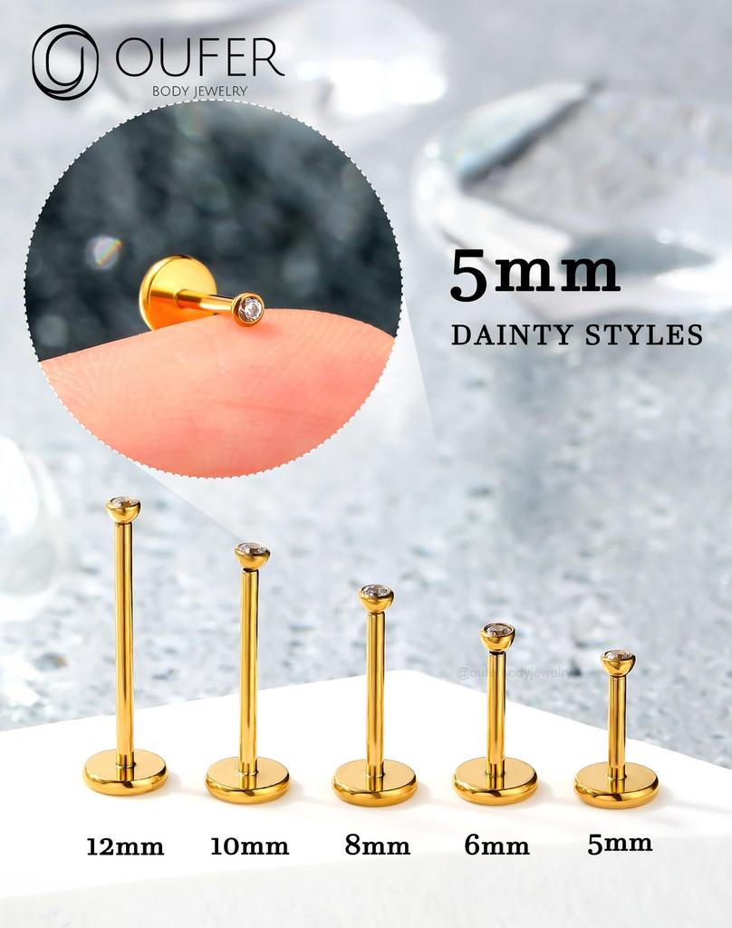 OUFER Body Piercing 20G Push-in Lip Stud Titanium Nose Stud 5681012mm Threadless Label Piercing Jewelry Trag Conch Lobe Piercing Bar