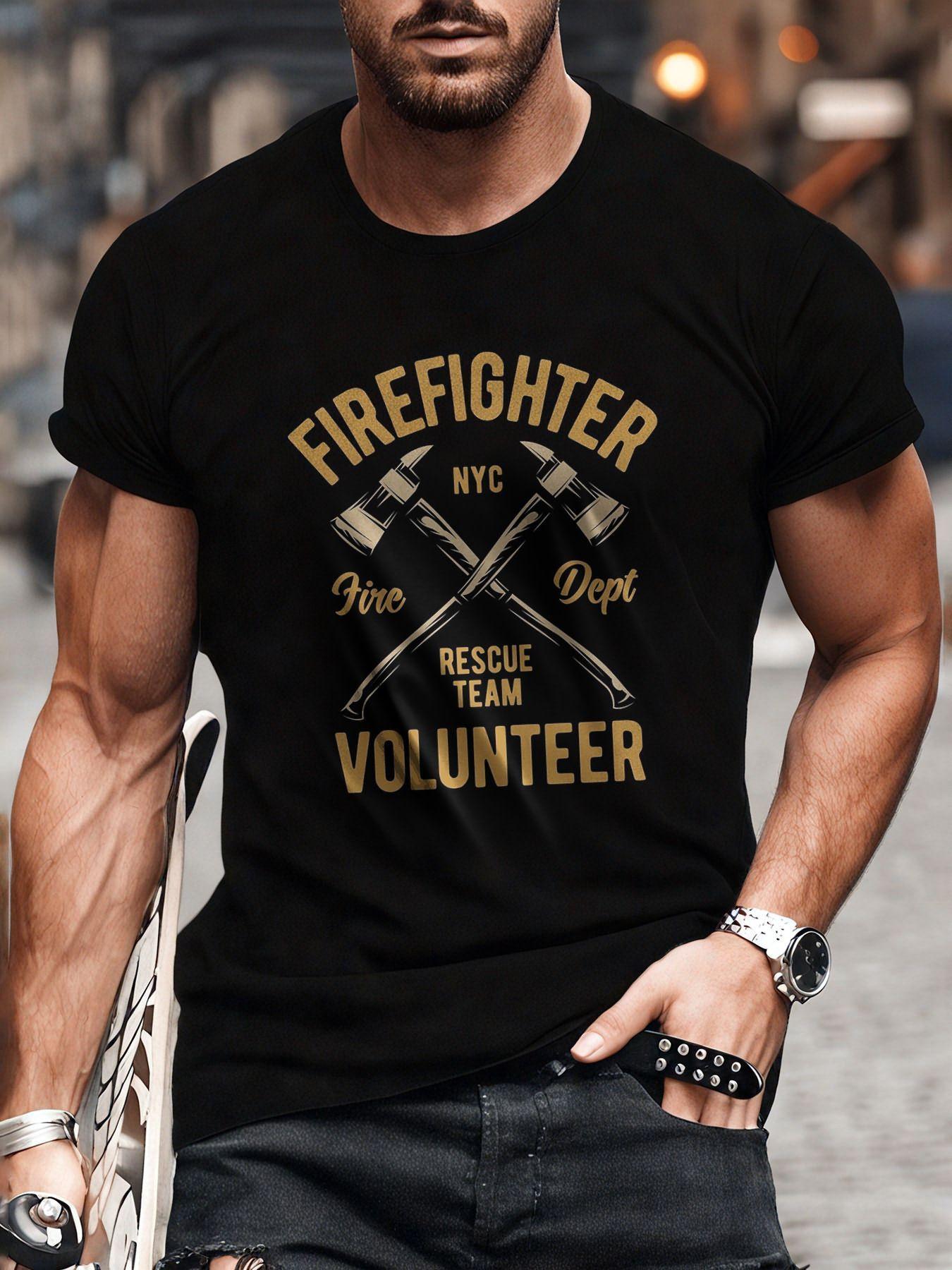 Firefighter Volunteer Rescue Team Graphic T-shirt - NYC Firefighter Design with Crossed Axes XL