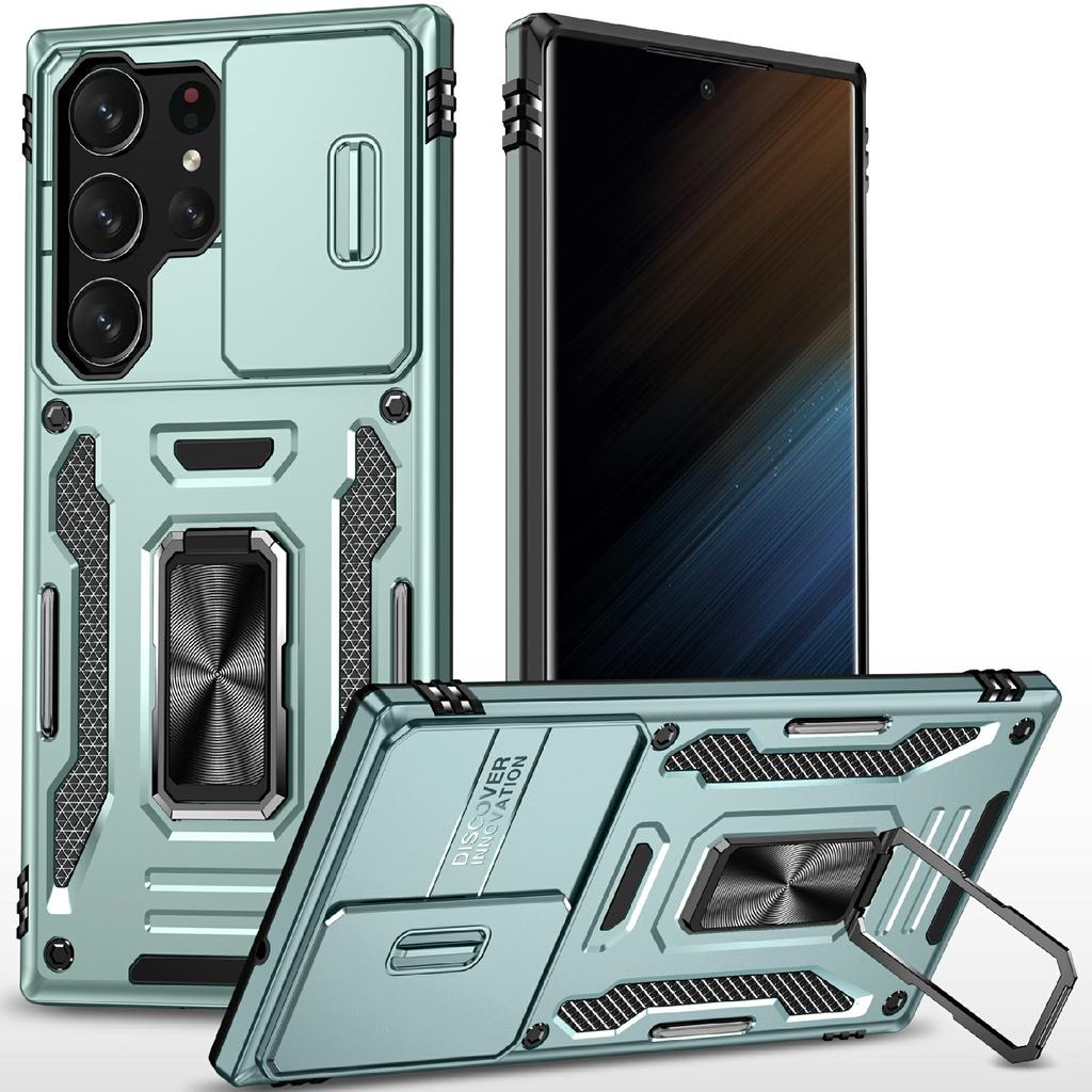 For Samsung Galaxy S25 Ultra Case Kickstand Slide Lens Lid PC+TPU Drop-Proof Phone Cover