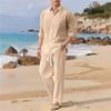 Spring Summer Autumn Men's Casual Long-Sleeved Set Solid Shirt and Pants - Comfortable and Fashionable Two-Piece Set