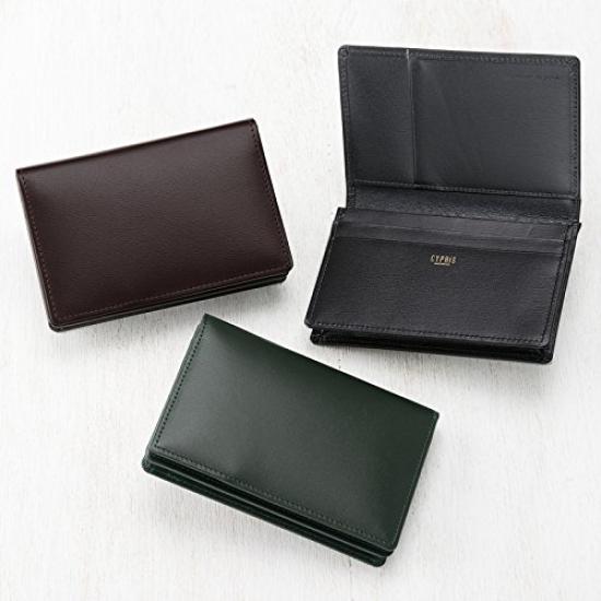 Box Calf Business Card Through Made In Day Birthday Green [Cypris] Holder, Gusset, Japan, Father's Gift, Present, 4421(