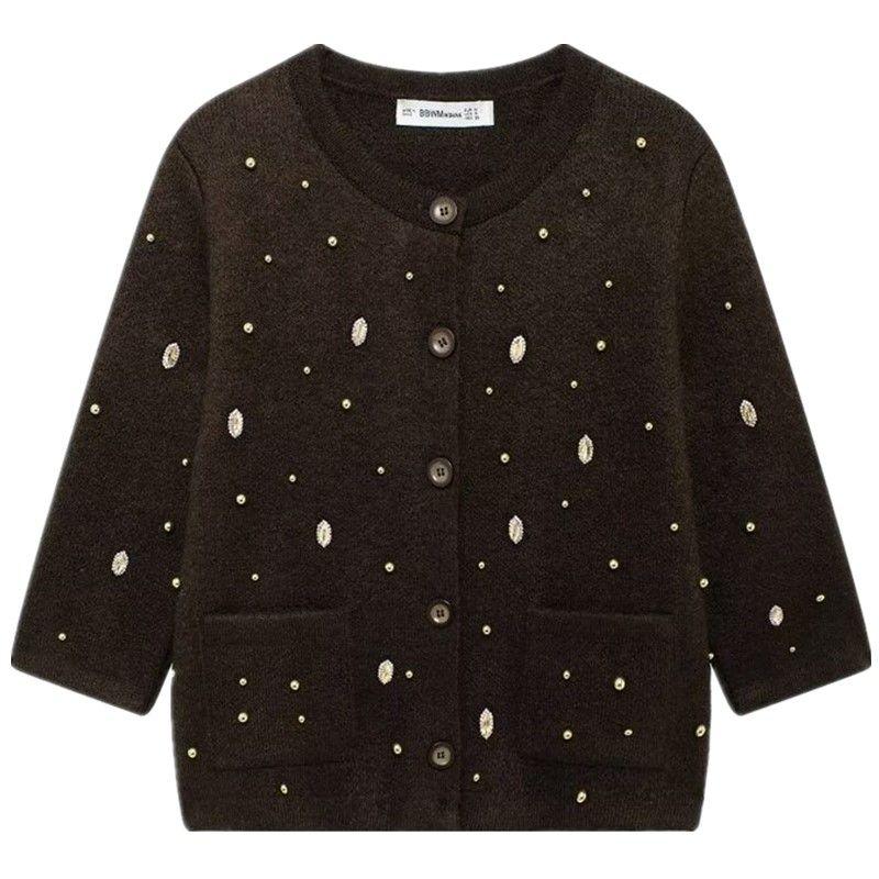 Fashion Style 2024 Fall and Winter New Women's Clothing Easiest for Match Beads Rhinestone Round Neck Knitting Cardigan 6427113