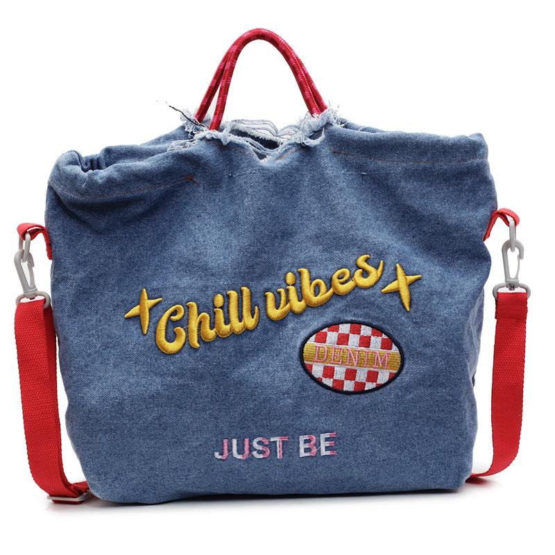 Borsa con Ricamo di Lettere, Borsa a Shopper Casual, Texture alla Moda, Borsa a Tracolla Stilosa