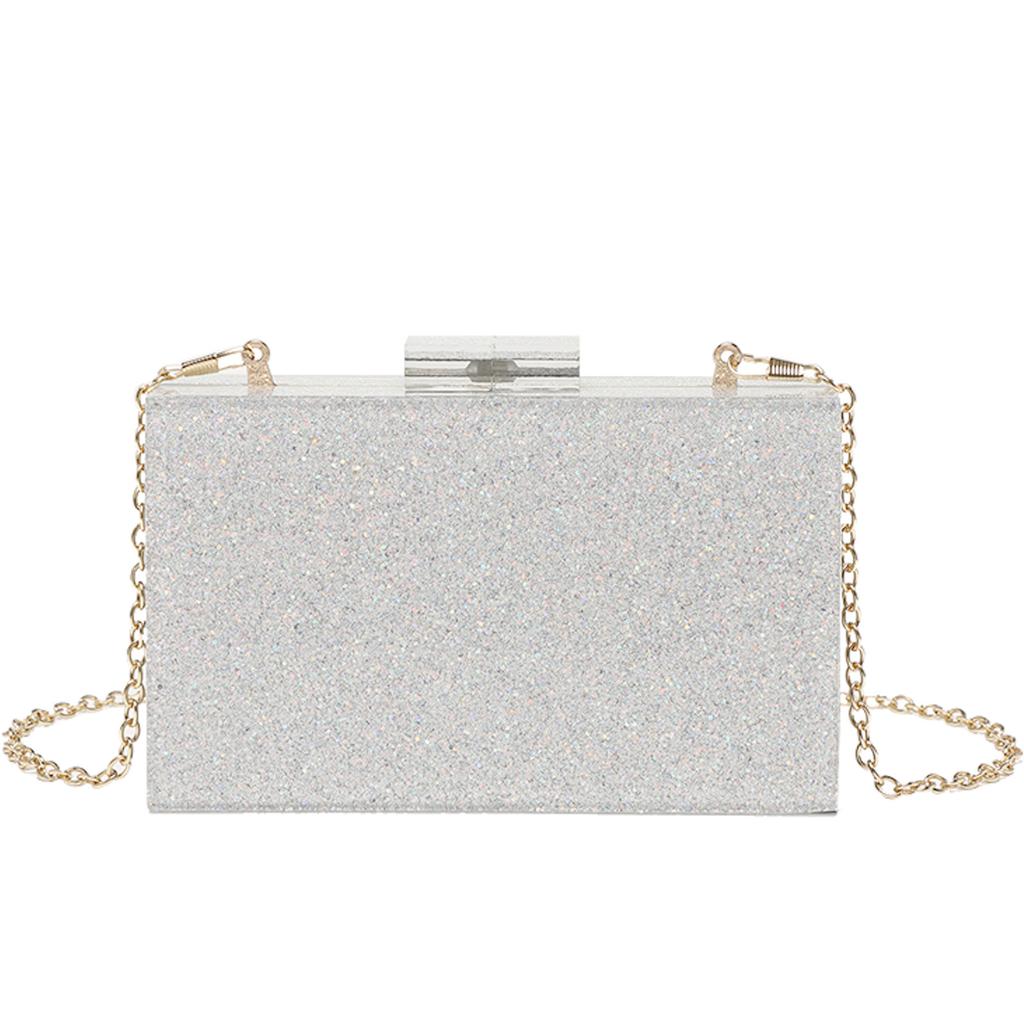 Sequined Acrylic Box Party Clutches Wedding Evening Bags for Women Designer Female Purses and Handbags Chic Chain Shoulder Bag