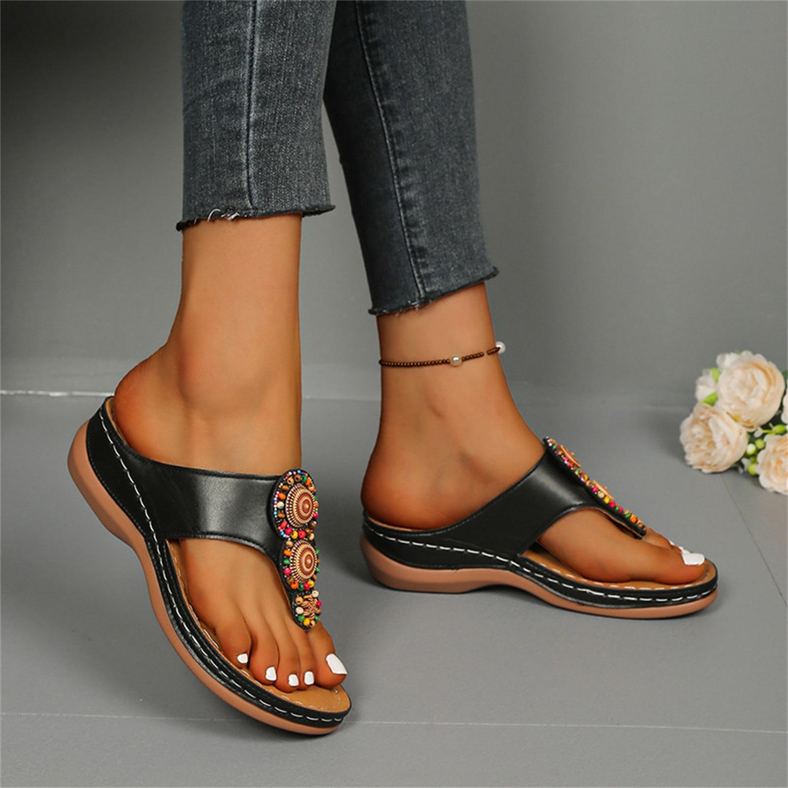 Women s Fashionable Oversized Ethnic- Herringbone Sandals 36 чёрный