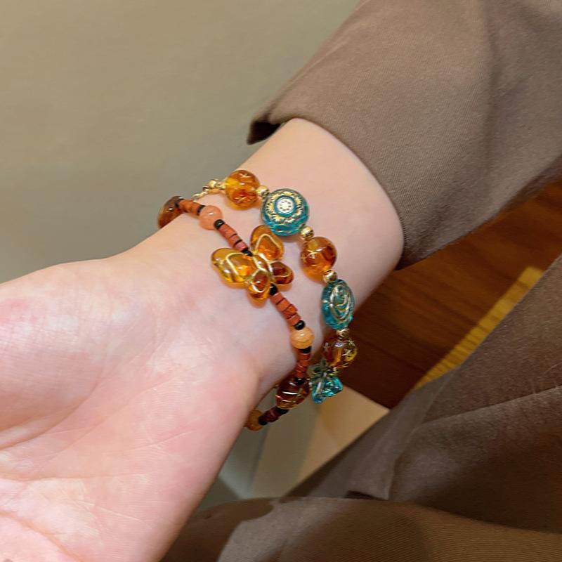 Retro ethnic style flower butterfly beaded bracelet female design bracelet personalized hand