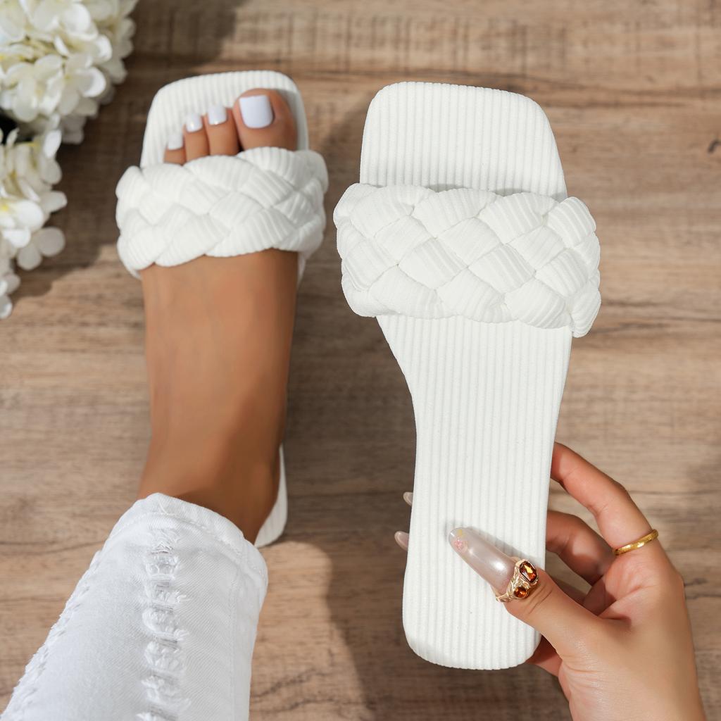 Summer Women's Square-toe Basket-Woven Sandals Flat Home Slippers