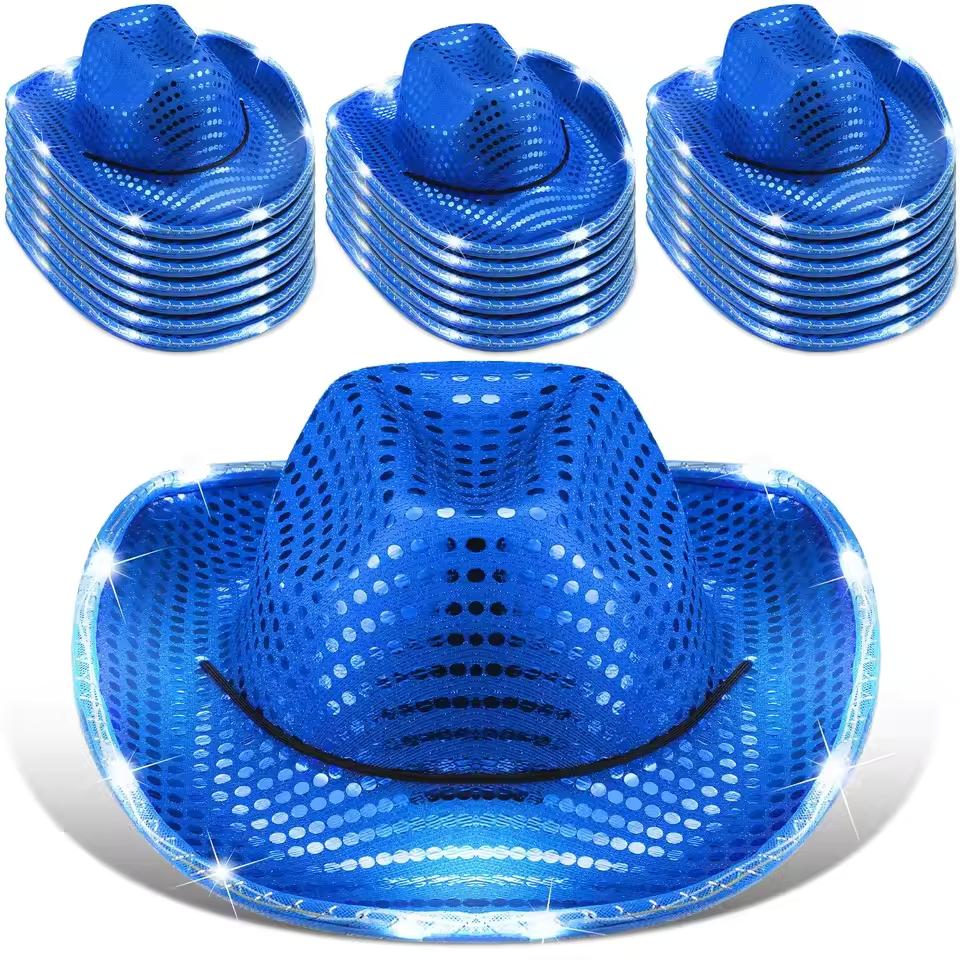 4-32Pack Led Cowboy Hats Light Up Party Disco Cowgirl Hats Luminous Western Cowboy Hats for Men Women for Wedding Dance Ball