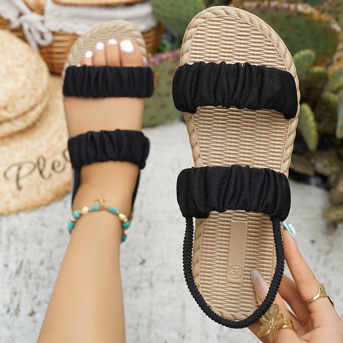 

Fashion 2025 New Women Flat Sandals Summer Stretch Fabric Knitted Sandals Elastic Band Platform Shoes Plus Size Fashion Shoes for Women 43 чёрный