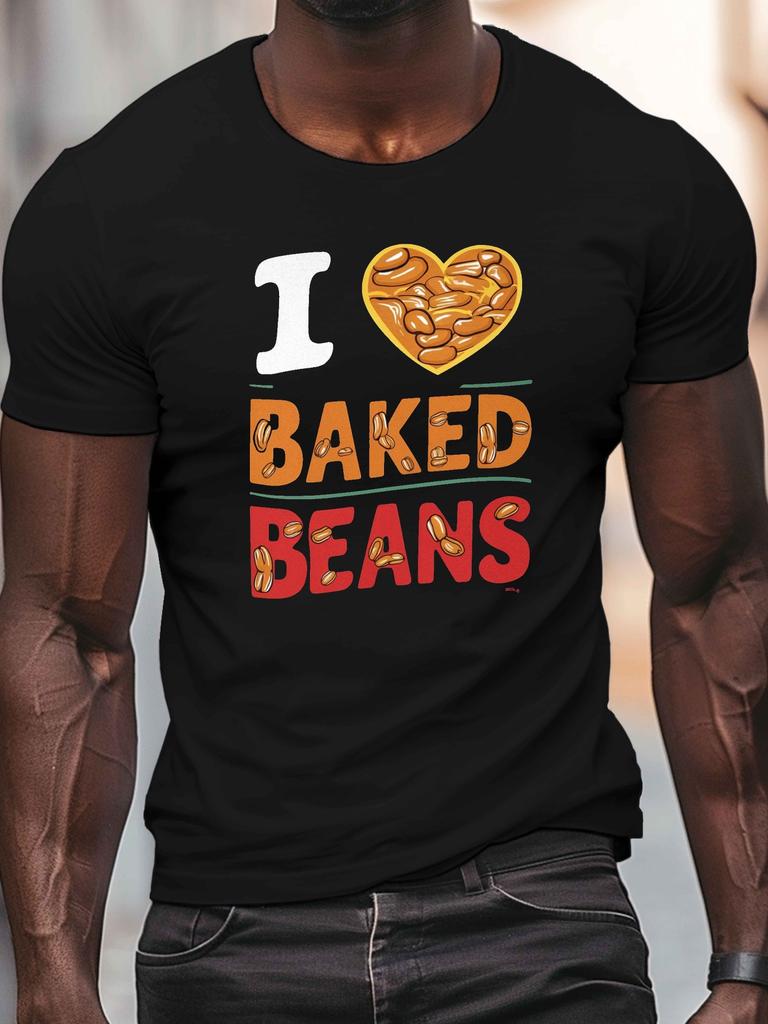I Love Baked Beans Men's Casual Grew Neck Short Sleeve T-Shirt for Summer, PLUS SIZE